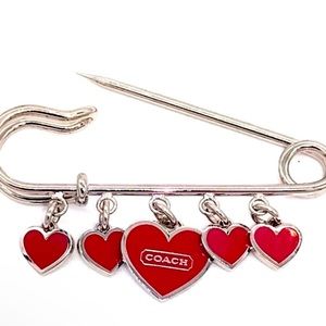 Vintage COACH Red heart safety pin brooch Hangbag backpack charm